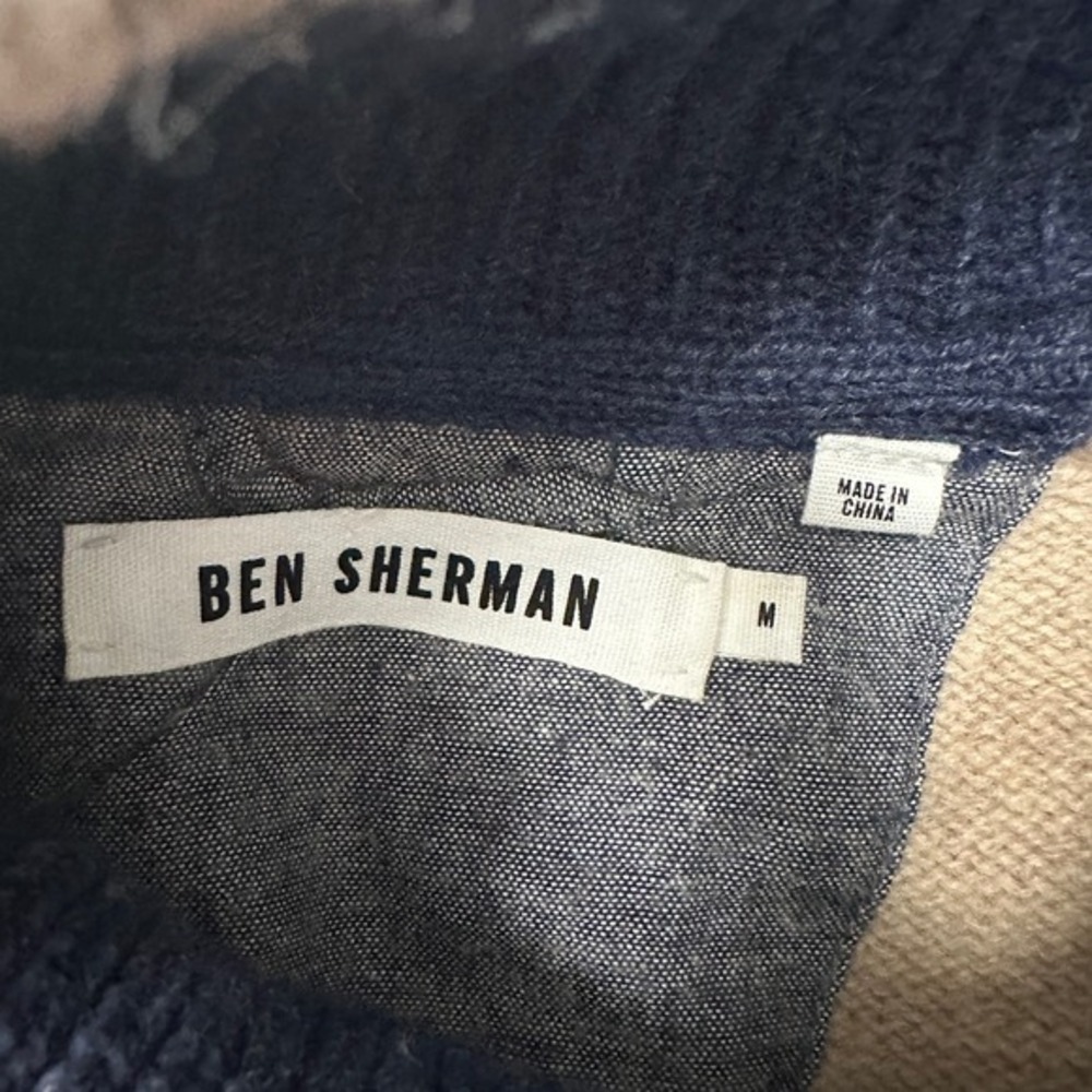 Ben Sherman Quarter Zip Sweater Pullover Ribbed Knit Wool Blend Beige Men Medium - Picture 6 of 13